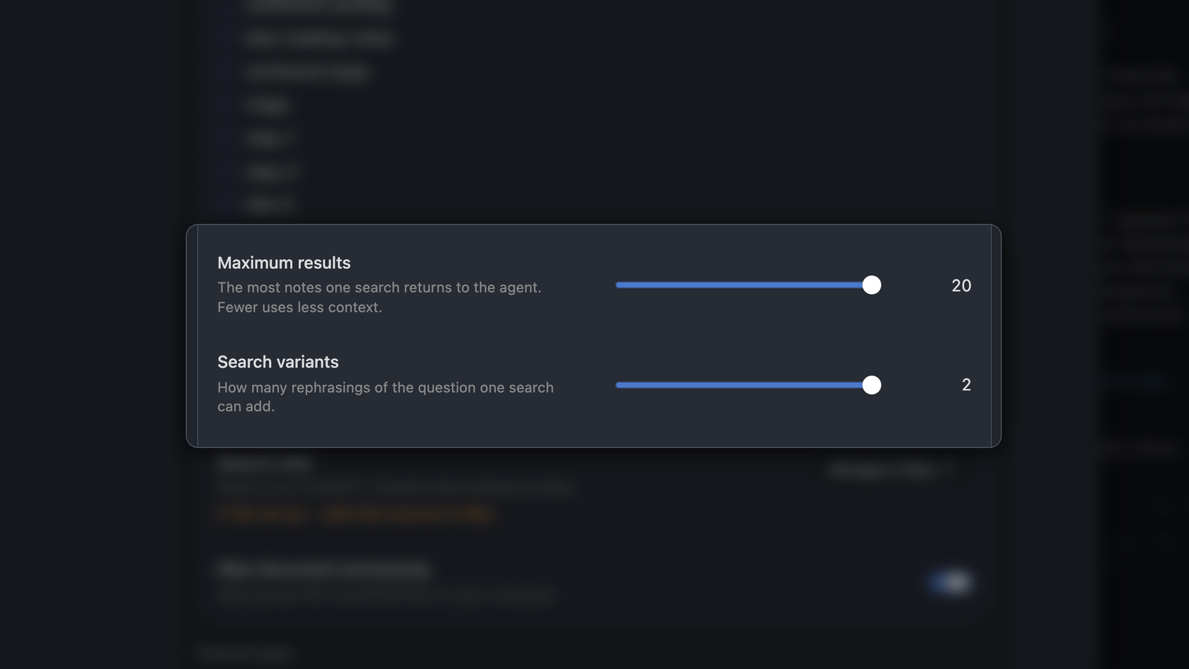 Miyo settings with Maximum results and Search variants sliders